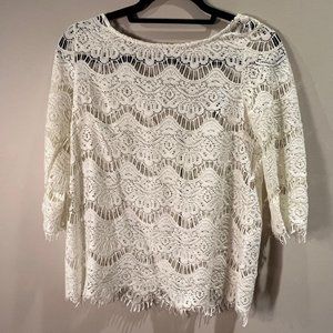Zara TRF Collection Lace Top with 3/4 Sleeves, Cream